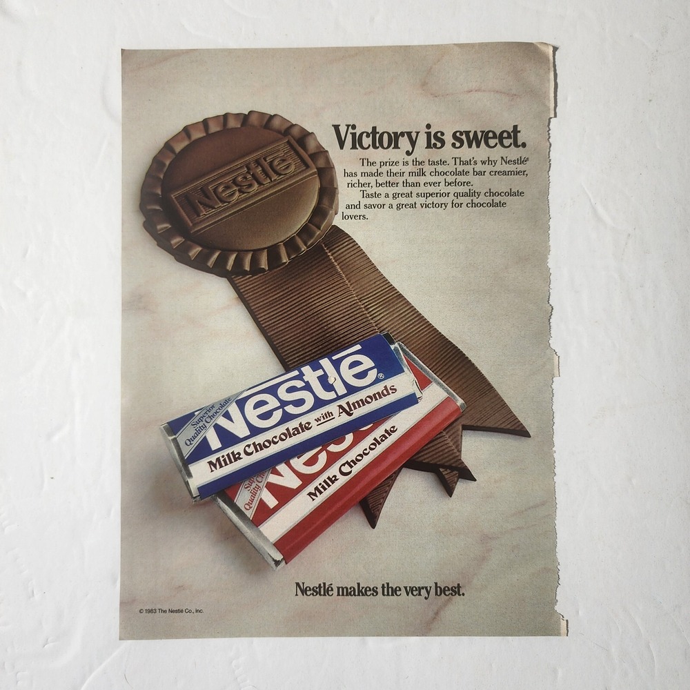 Vintage Print Ad Nestle milk chocolate candy bar medal clipping 1983 8x10.5